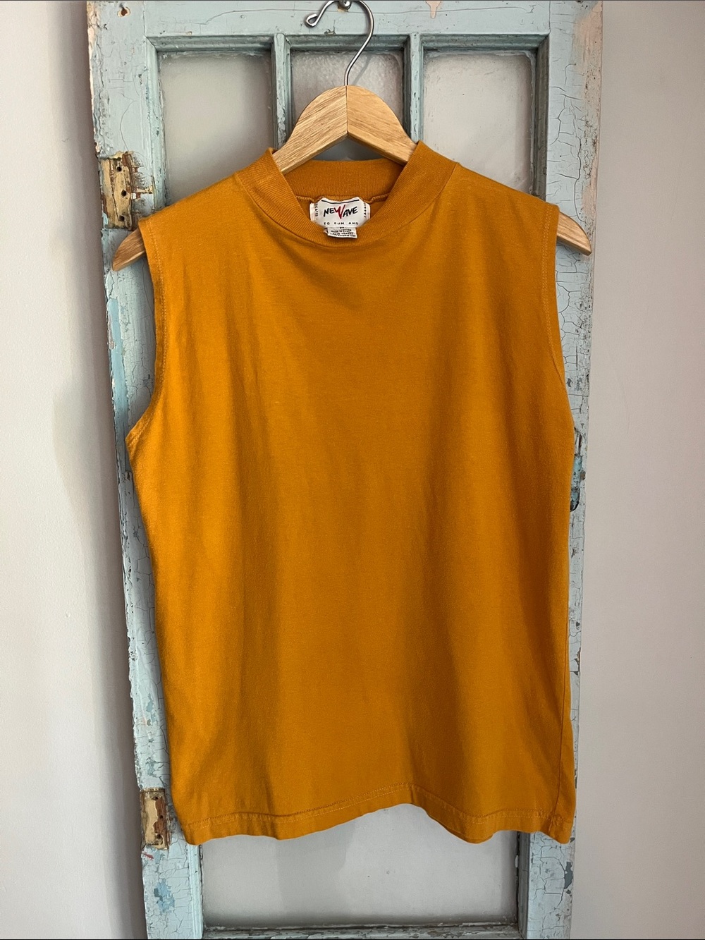 Vintage New Wave To fun and women’s  Sleeveless Crewneck tank  in Mustard